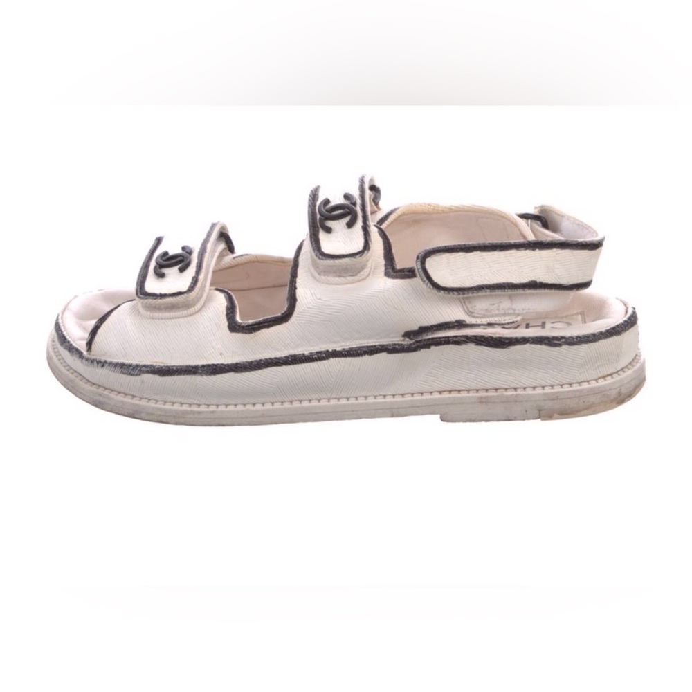 Chanel White Dad Sandals with Black Trim - Picture 2 of 14